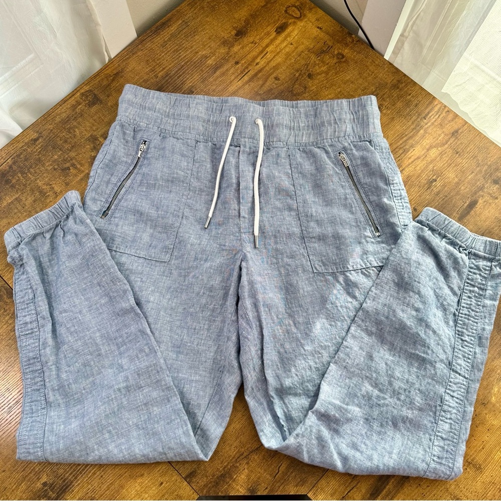 Athleta Cabo Linen Light Blue Drawstring Joggers, 12 - Picture 9 of 16